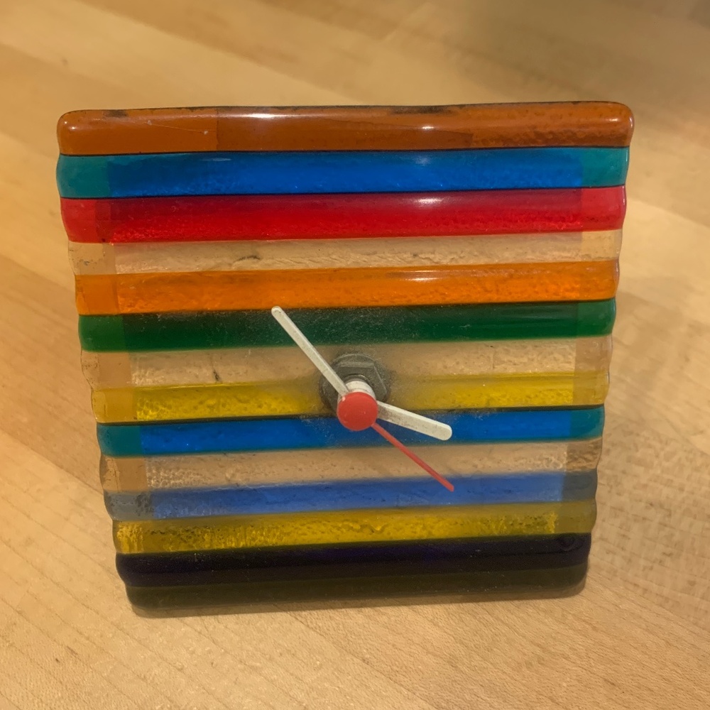 Murano VINTAGE Glass Clock. Lerp RAINBOW Desk or table clock. Made in Italy.